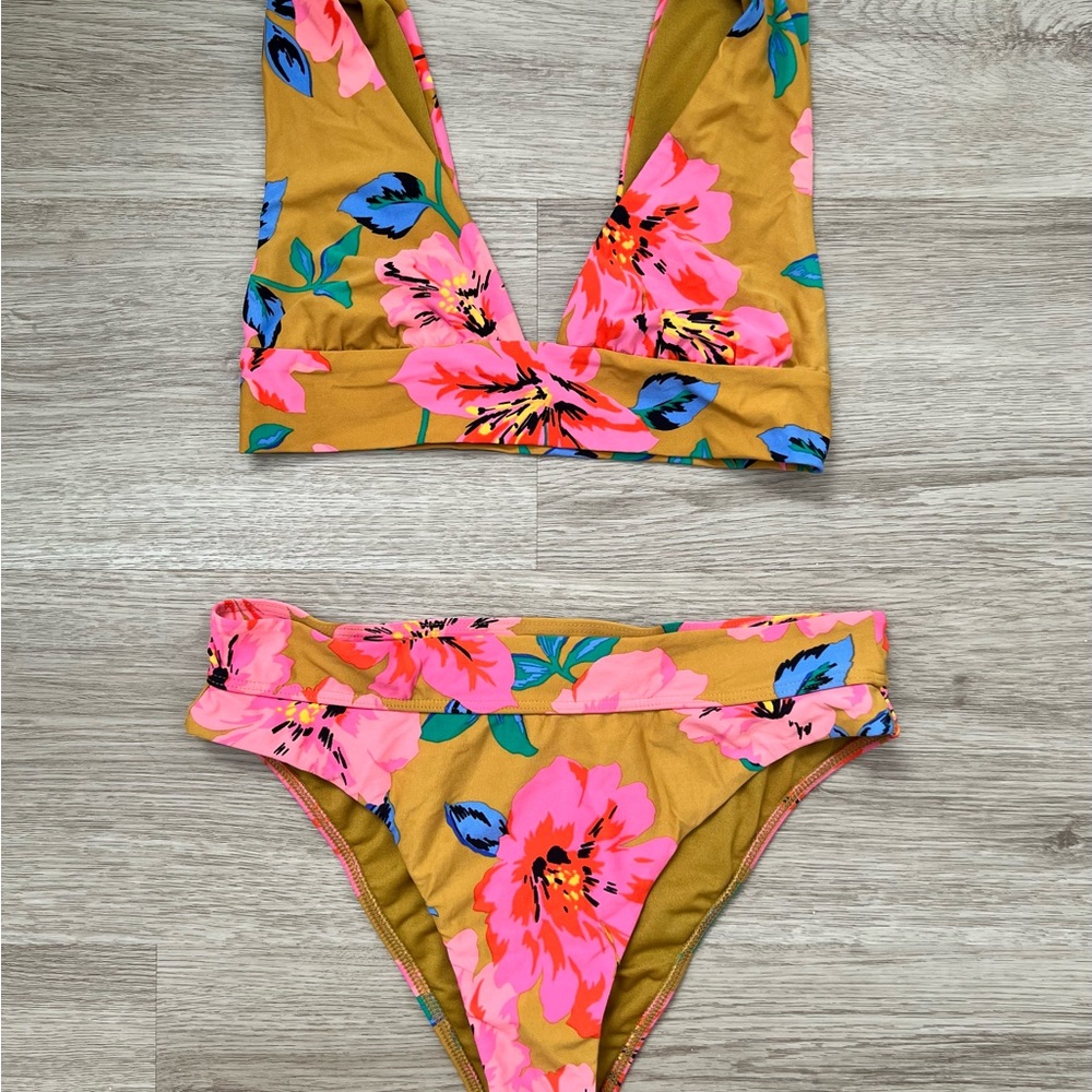 Floral Bikini Set with Pink and Blue Flowers